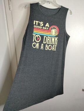 Graphic Tank Dress (Size L) Charcoal Gray  'It's a Good Day to Drink on a Boat'